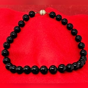 Erwin Pearl Black ONYX Pearl's with Crystal Ball Clasp